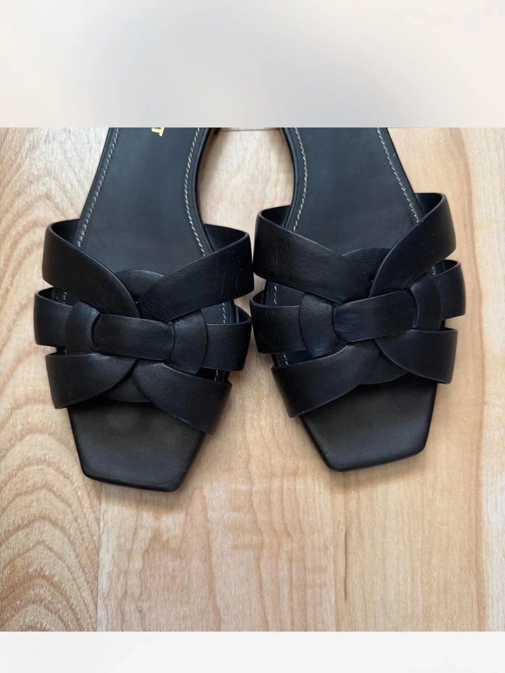 Saint Laurent Black Braided Leather Slide Mules - Picture 3 of 6